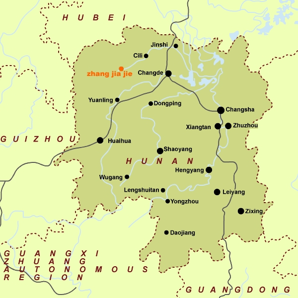 Zhangjiajie Map in Hunan Province